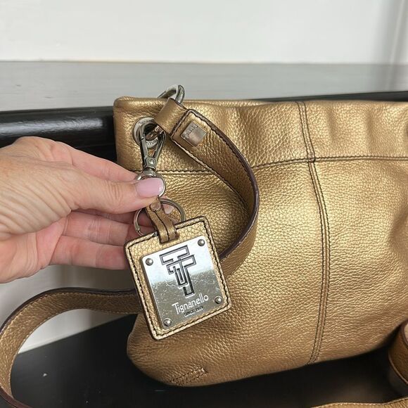 Tignanello Metallic Gold Leather Crossbody Purse | Soft Pebbled Shoulder Bag - Picture 9 of 13